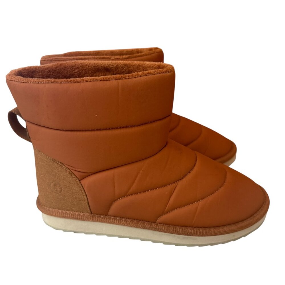 Lands End Puffer Padded Slip On Cognac Brown Ankle Snow Winter Boots Women's 9B